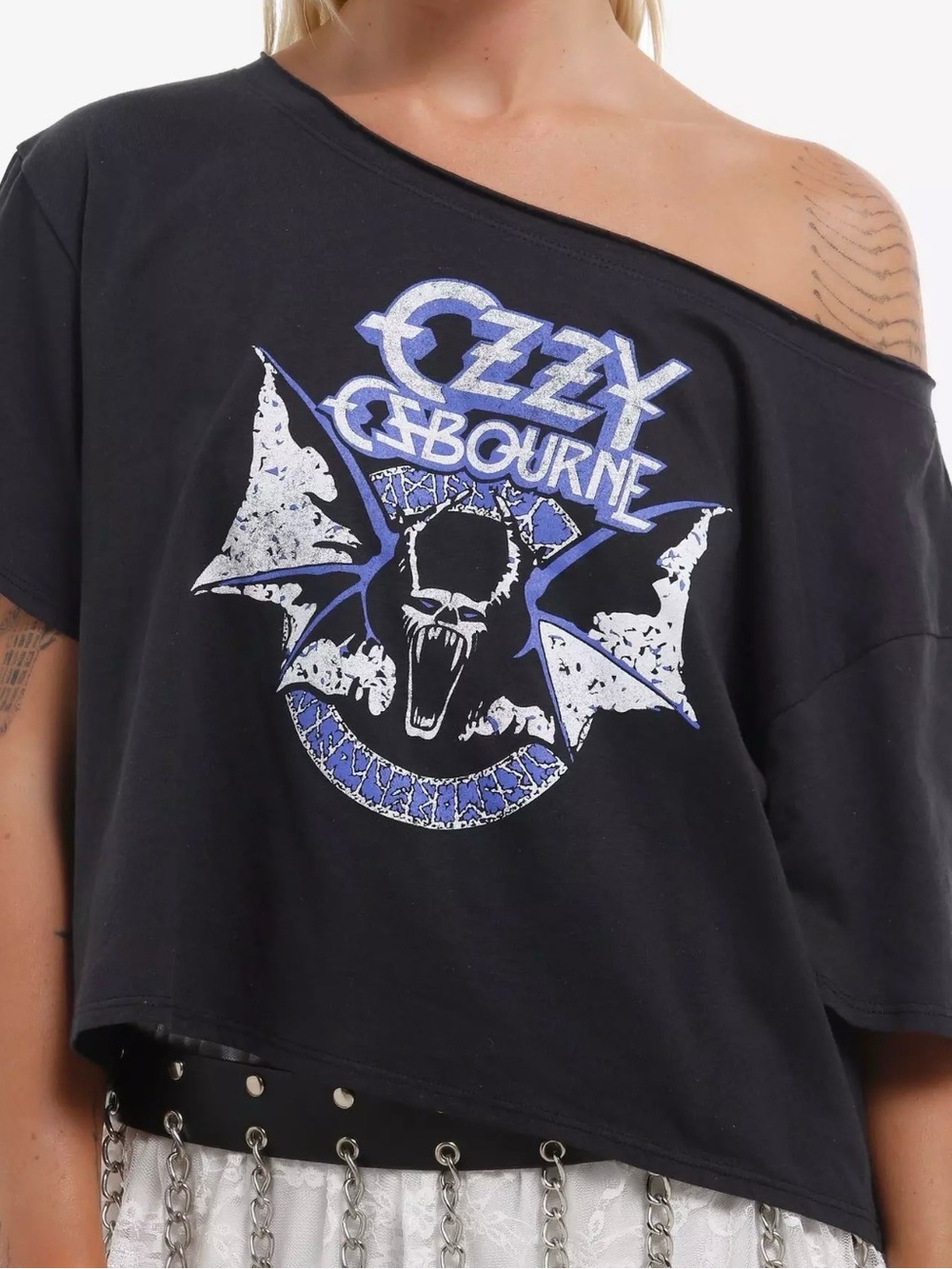 Black Ozzy Osbourne Graphic Off-Shoulder Crop Tee XL